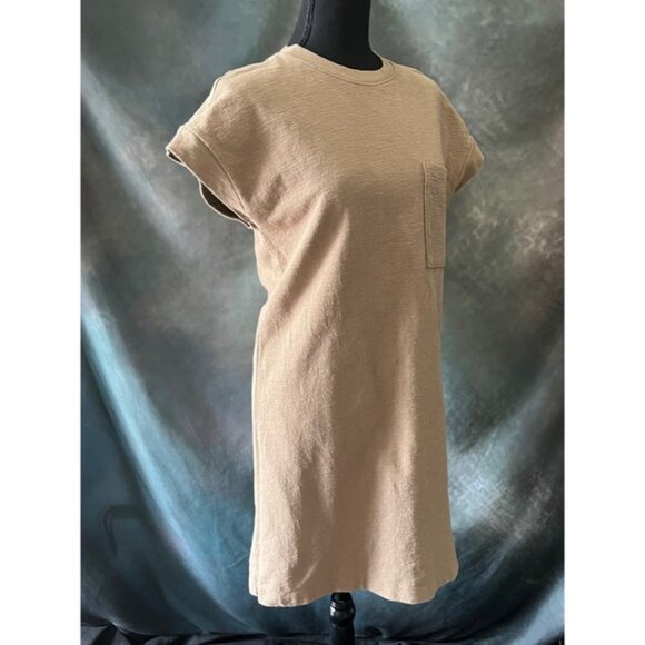 Hering Women's Pocket T-Shirt Dress Casual Short Sleeve Beige Medium - Picture 3 of 6